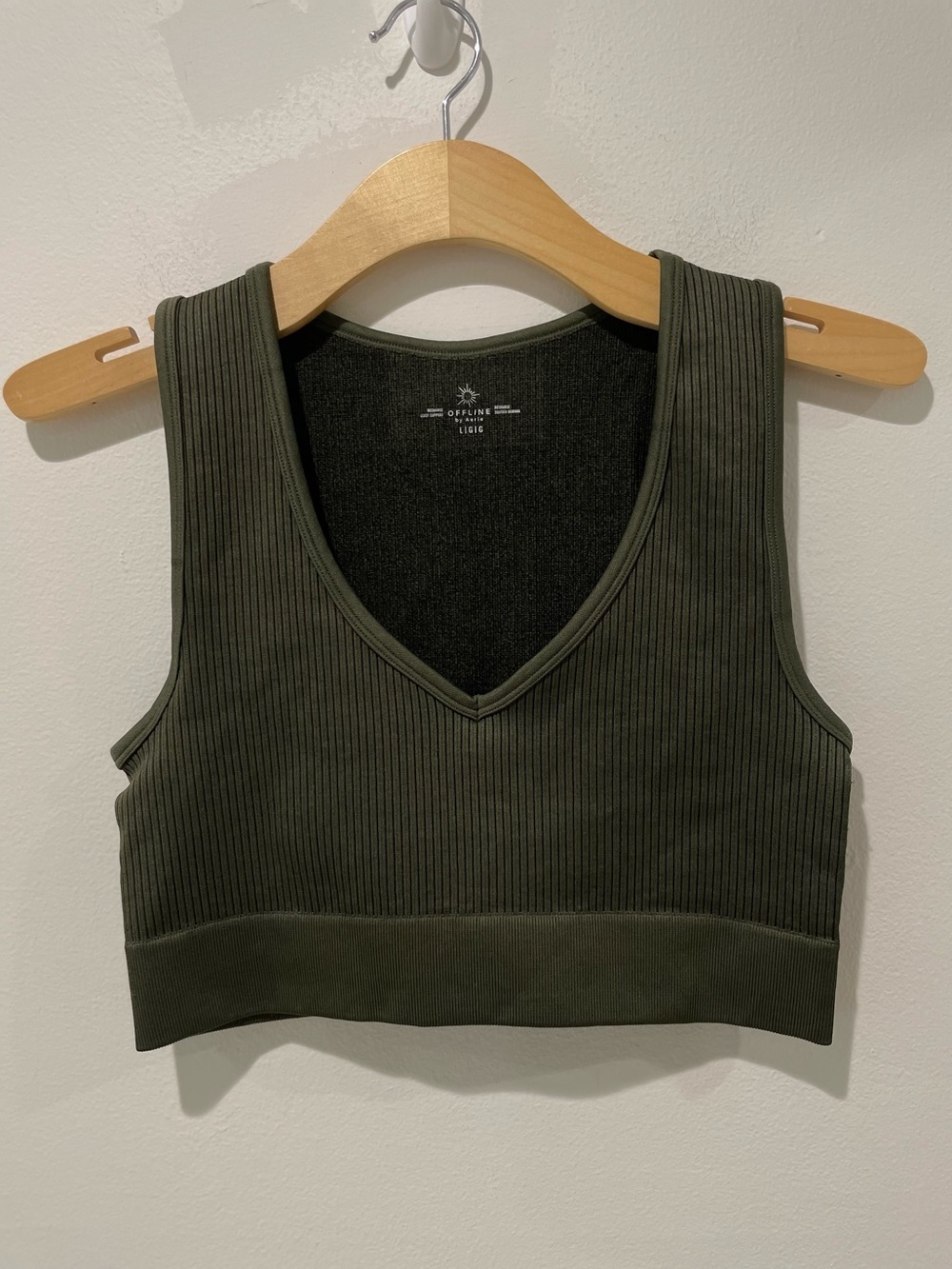 Aerie offline crop tank olive green size L ribbed recharge